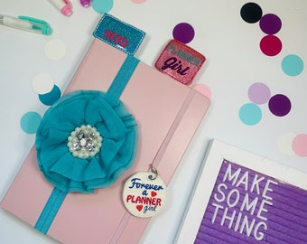 Teal Pink Planner Band Paper Clip Charm Accessory bookmark