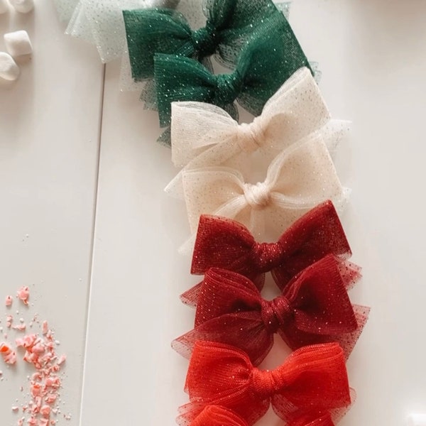 Piggies, piggy bow, bow set, tulle bow, toddler bow, red tulle bow, white tulle bow, green tulle bow, mint tulle bow, burgundy tulle bow