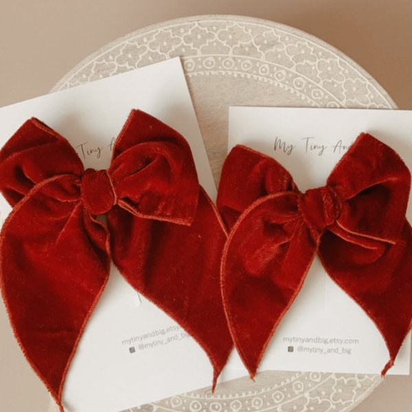 Red velvet fable bow, Dark red velvet bow, Dark Red bow