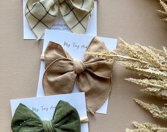 Fable bow headband, baby headband, oversized bow, Tan bow, Green olive bow, Beige Bow, Beige oversize bow