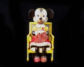 1950 39 s Disney Tin Litho Minnie Mouse Knitting In Rocking Chair Wind-Up Toy