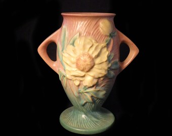 Vintage Roseville Peony Green Rose Bowl427-4