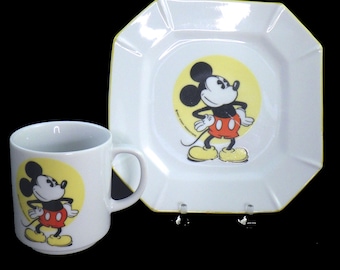 Mickey Mouse Walt Disney Productions Japan Plate and Mug 1970's