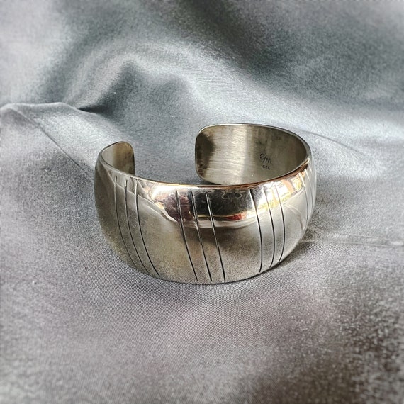 Vintage Minimalist Striped Sterling Silver Cuff B… - image 3