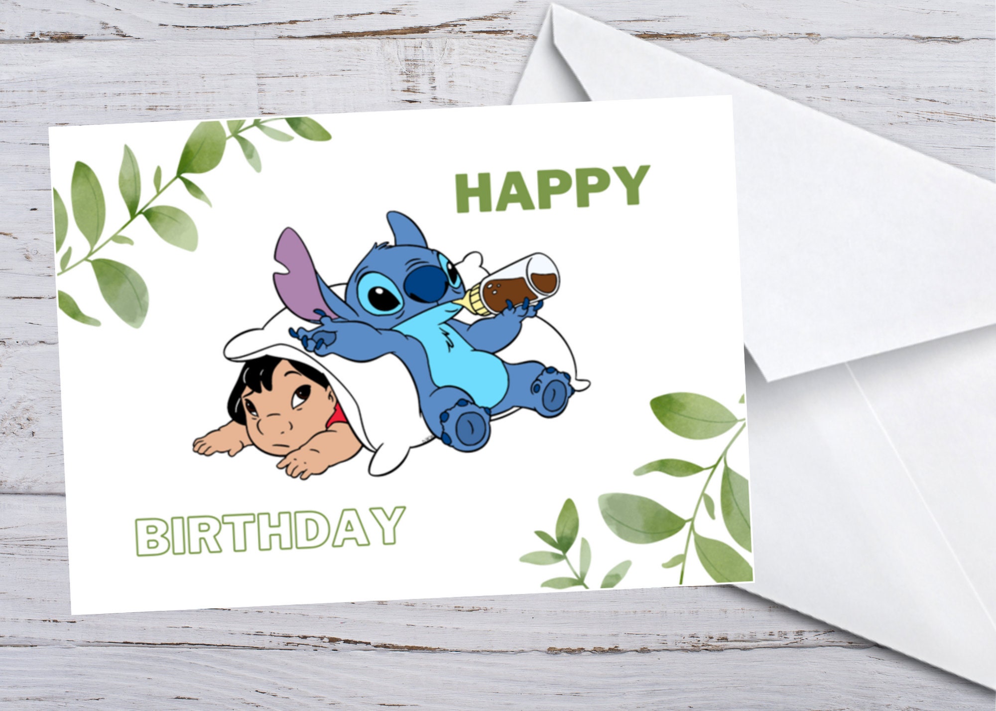 Lilo and Stitch 7x5 in. Birthday Party Invitation with FREE editable Thank  you Card