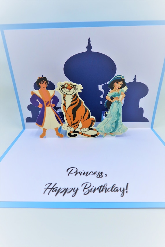 Princess Jasmine Birthday Card, Pop up Card, Jasmine and Aladdin Card,  Princess Birthday Theme Card 