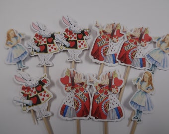 Classic Alice in Wonderland Cupcake picks, Alice Cupcake picks, Alice in Wonderland birthday cupcake toppers