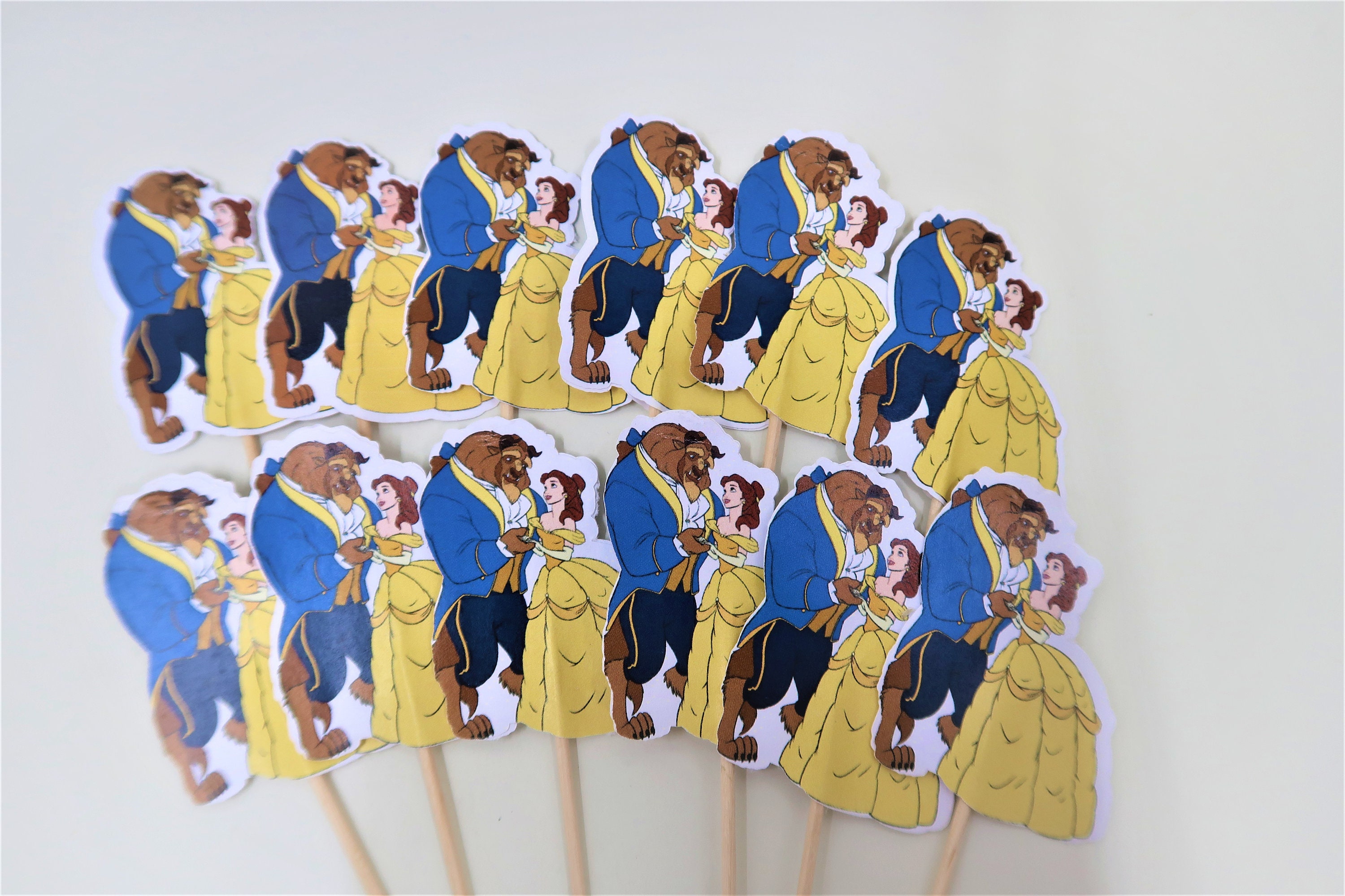 Ready to Ship 12 Beauty and the Beast cupcake toppers Beauty and the Beast cupcake picks Princess Belle themed party cupcake