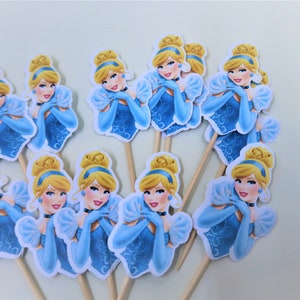 Ready to Ship 12 Cinderella cupcake toppers, Cinderella cupcake picks, Princess Cinderella themed party cupcake decorations