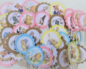 12 pc Classic Winnie  themed cupcake picks, Birthday cupcake picks, Winnie Baby shower cupcake toppers