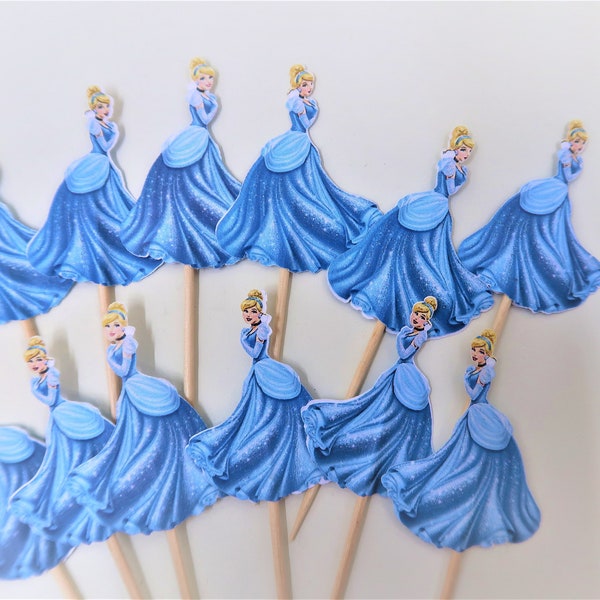 Ready to Ship 12 Cinderella cupcake toppers, Cinderella cupcake picks, Princess Cinderella themed party cupcake decorations