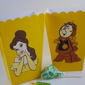 Set of 10 Popcorn Boxes, treat box, Treat Boxes, party supplies ,Treats boxes ,birthday party,  Princess Belle,Beauty and the Beast