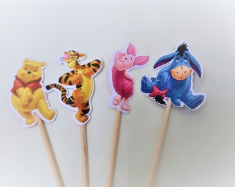 12 pc Classic Winnie the Pooh  cupcake picks, Birthday cupcake picks, Winnie Baby shower cupcake toppers