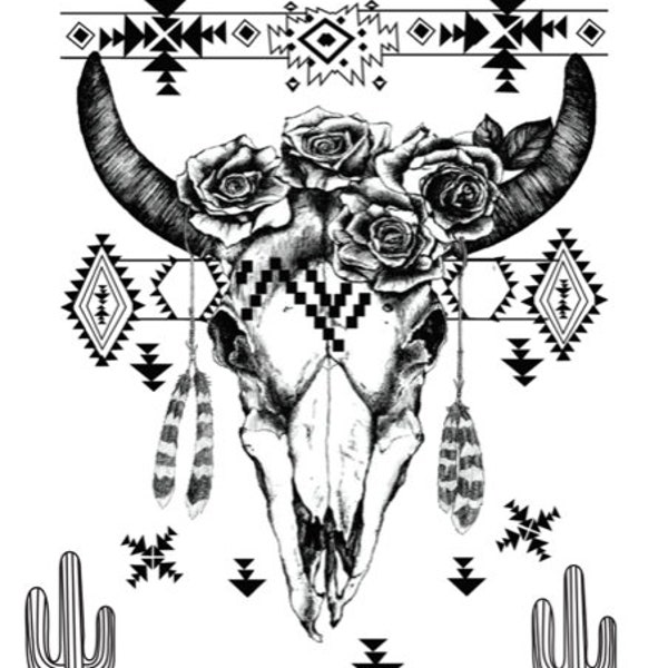 Western skull BOHO coloring page