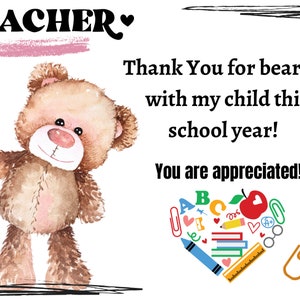 End of year teacher gift note
