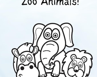 Zoo animals coloring book 24 pages ( instant download )