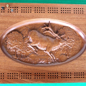 Rectangular Carved Elk Cribbage Board image 4