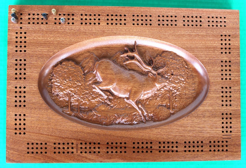 Rectangular Carved Elk Cribbage Board image 4