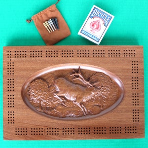 Rectangular Carved Elk Cribbage Board image 2