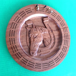 Horse Head Cribbage Board: Sapele Wood, Metal Pegs