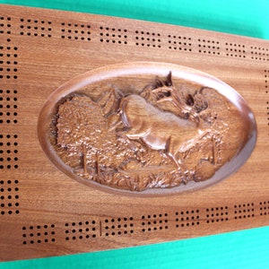 Rectangular Carved Elk Cribbage Board image 1