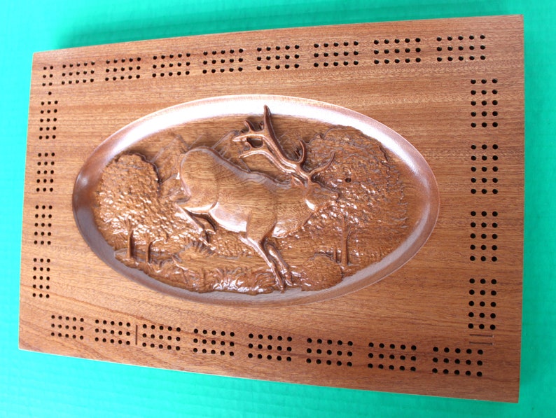 Rectangular Carved Elk Cribbage Board image 3