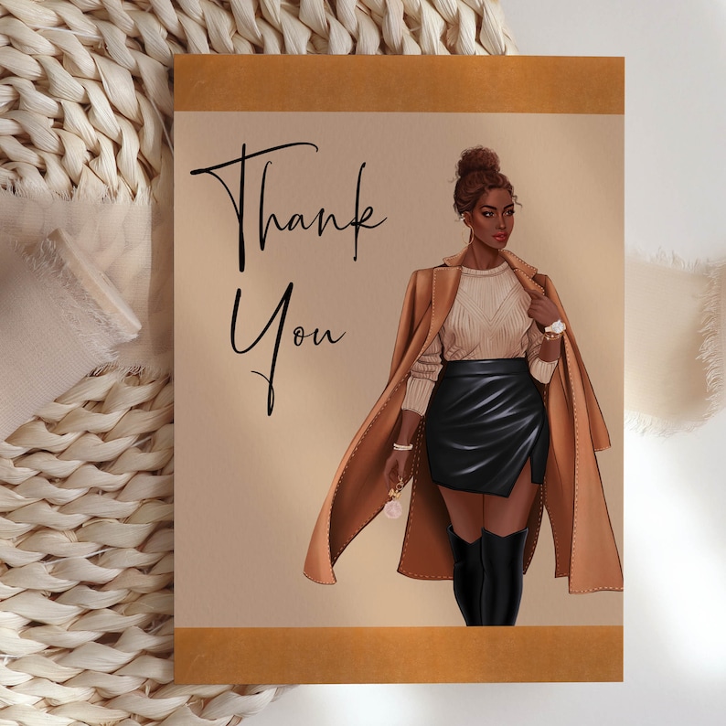 Black Girl Thank You Set of 4 African American Woman Greeting