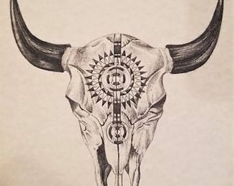 steer head print bull skull art native american art warrior etsy