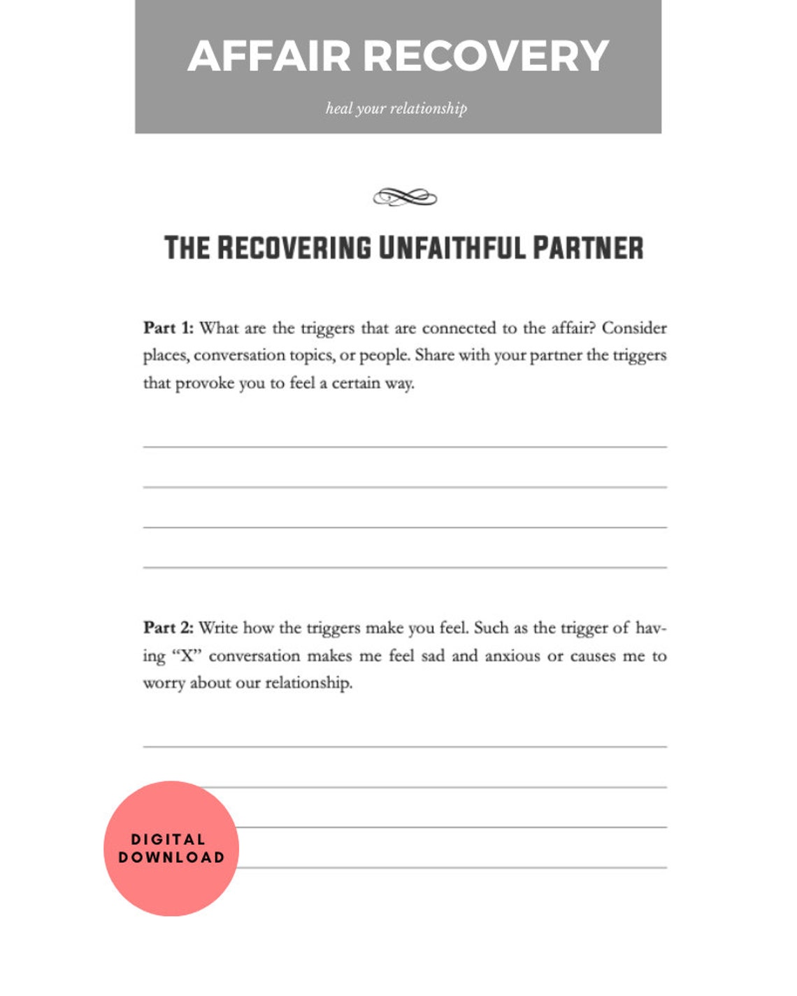 Infidelity Recovery Workbook PDF | Heal After Cheating, Rebuild Trust ...