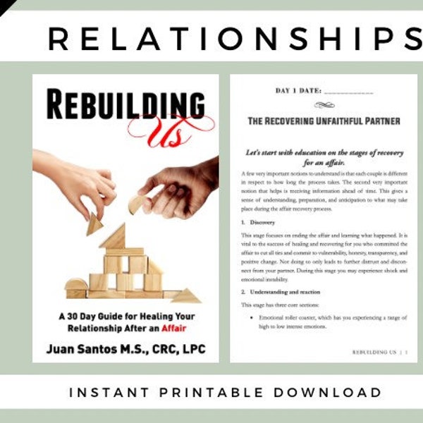 Printable Infidelity Recovery Workbook: Relationship Workbook For Infidelity, Repairing and Helping Broken Marriages. Affair Therapy Tools