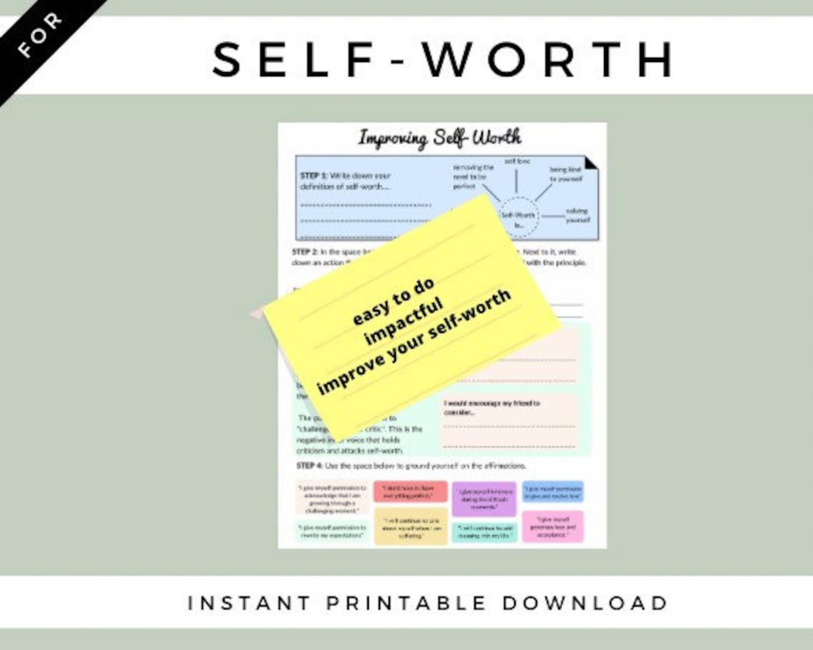 Self-worth Therapy Worksheet for Improving Mental Health Daily