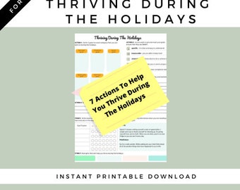 Thriving During The Holidays Mental Health Worksheet: Digital Printable Worksheet To Improve Your Mental Health During The Holidays