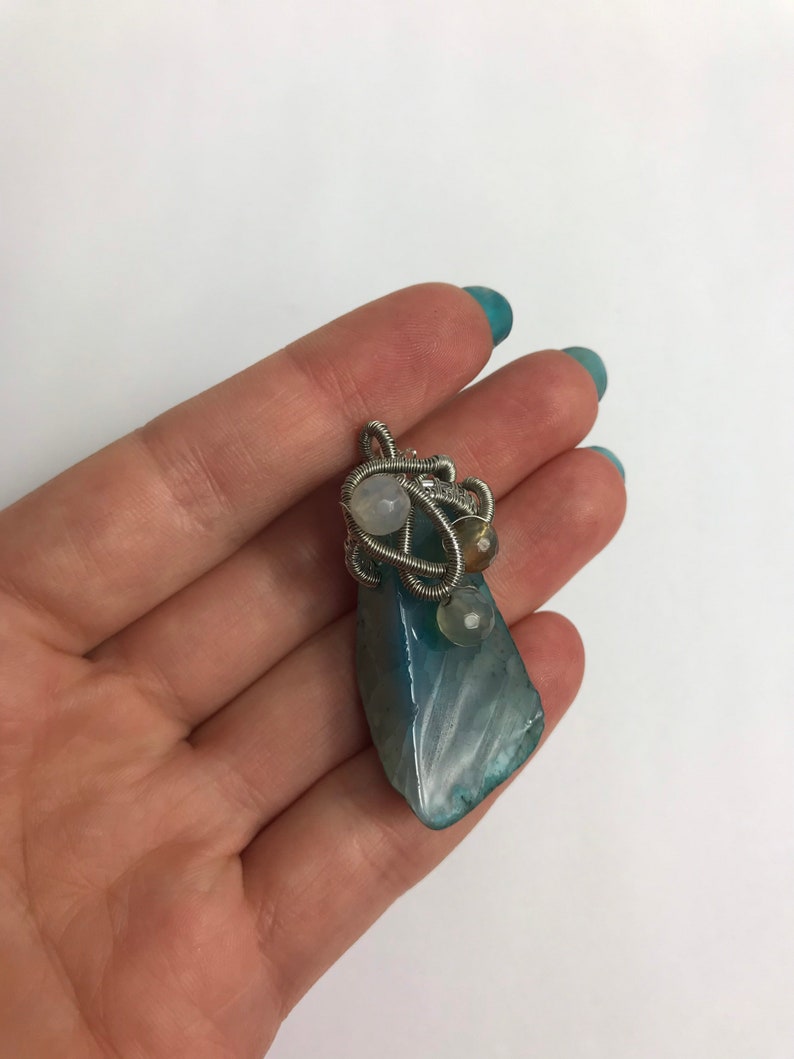 Green Agate crystal pendant wirewrapped