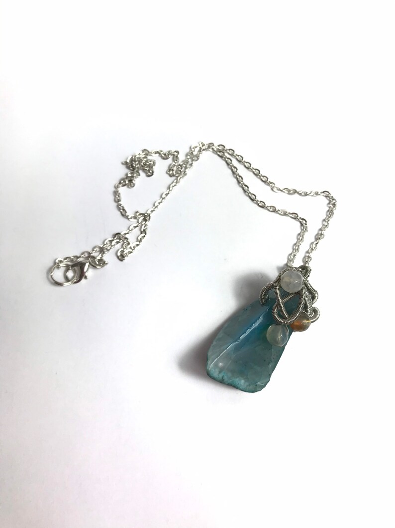 Green Agate crystal pendant wirewrapped