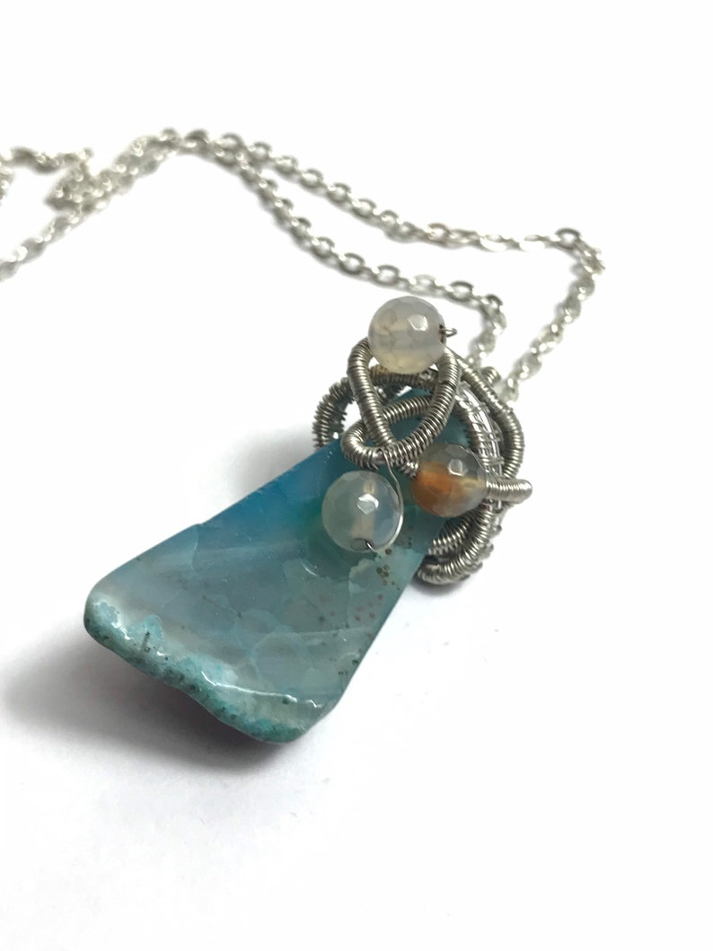 Green Agate crystal pendant wirewrapped