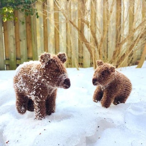 Knitted Mom and Son Grizzly Bears, Handmade Mother gift, Natural gift for mom, Soft Bears toys, Brown bears for babies, Nursery gift, Bears image 3