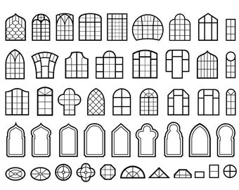 Bundle with a set of facade elements of a classical building. All digital and laser cutting formats! Cathedral gotic windows symbols