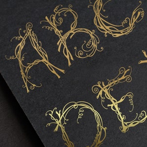 Fuente artística del alfabeto con letras de vid estilizadas. Imágenes prediseñadas digitales EPS, SVG, PDF, PNG, plantillas, emblema digital bordado, patrón.