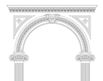 Grecki łuk kolumnowy z motywem jońskim, ilustracja architektoniczna (pobranie cyfrowe)