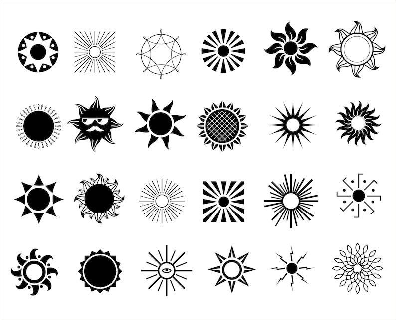 Set Sun Symbols Sun Svg Star Pdf vector Silhouettes Eps Png Templates