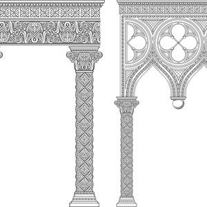 Set 2 !!! classic arch column gothic cathedral stained glass window, eps, svg, pdf, eps, png, templates, architecture, contouring coloring