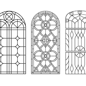 Classical Cathedral Gothic window set. Laser cut Files. All formats! pdf, png, eps, jpeg, dwg, svg. Stained glass window.  Forging