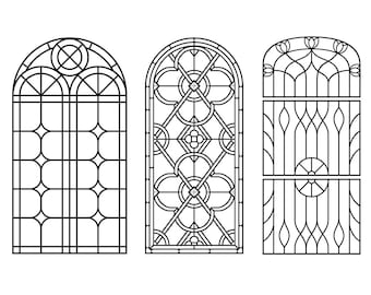 Classical Cathedral Gothic window set. Laser cut Files. All formats! pdf, png, eps, jpeg, dwg, svg. Stained glass window.  Forging