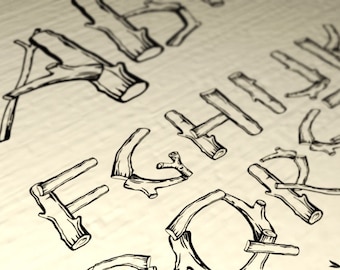 Sketch alphabet font of branches and sticks. Digital clipart  ai, eps, svg, pdf,  png, templates digital sticker emblem embroidery, pattern,