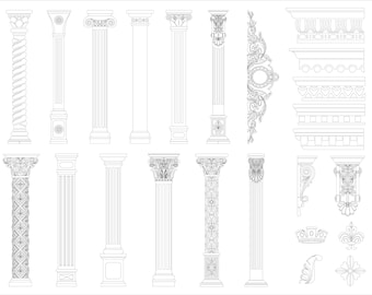 Set classic column gothic, eps, svg, pdf, eps, png, templates, logo, architecture, contouring coloring vintage silhouettes symbols
