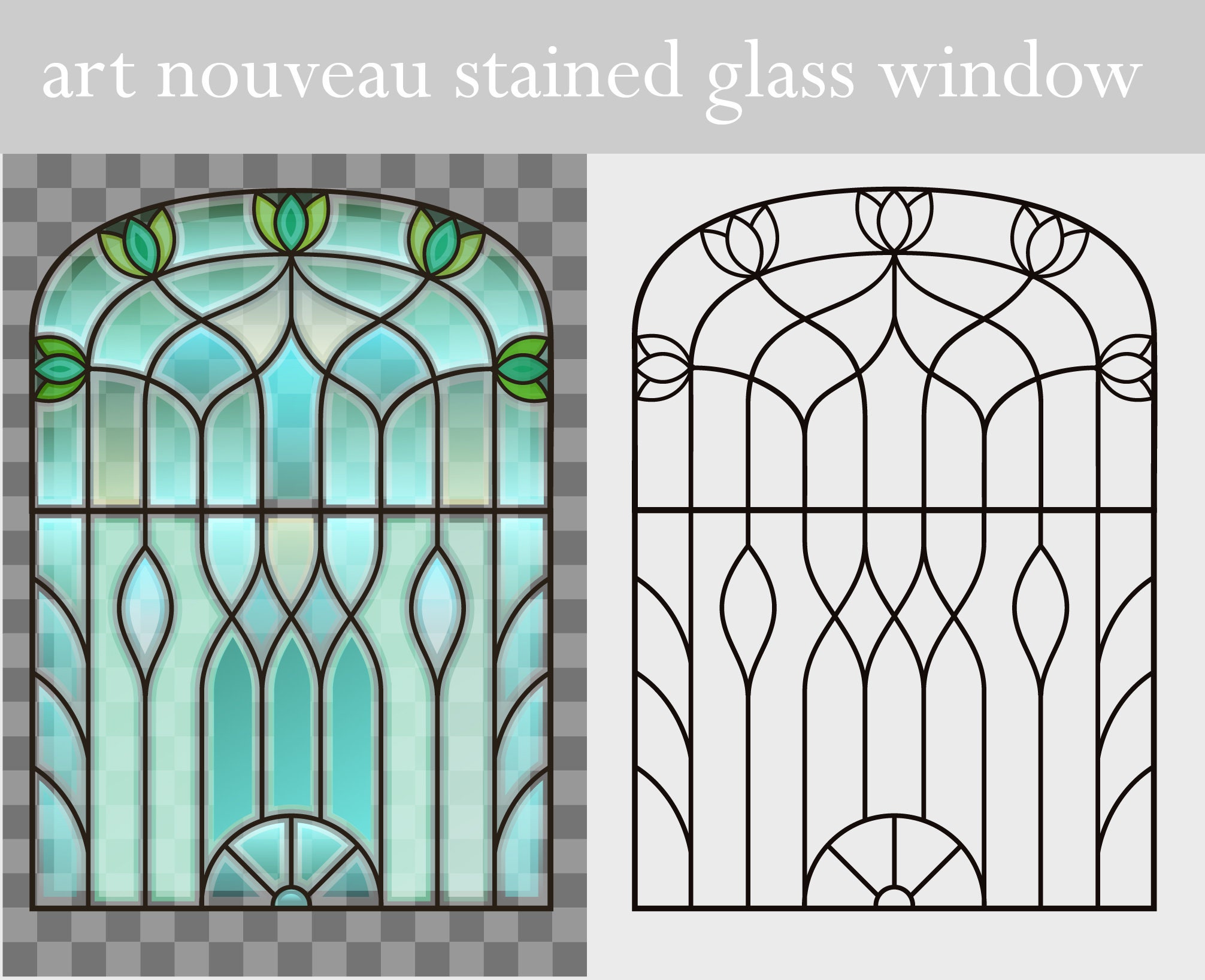 Art Nouveau, Window Set, Palace, Arch Window, Png, Svg, Eps, Pdf