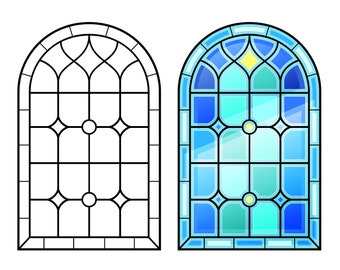 classical, window set, palace, arch window,  png, svg, eps, pdf, stained glass window, cathedral window, coloring book, forging