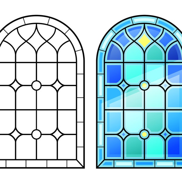 classical, window set, palace, arch window,  png, svg, eps, pdf, stained glass window, cathedral window, coloring book, forging