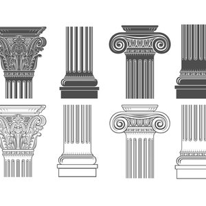 Set 8 !!! classic column elements , Corinthian Ionic capital eps, svg, pdf, eps, png, templates, architecture, contour coloring engraving
