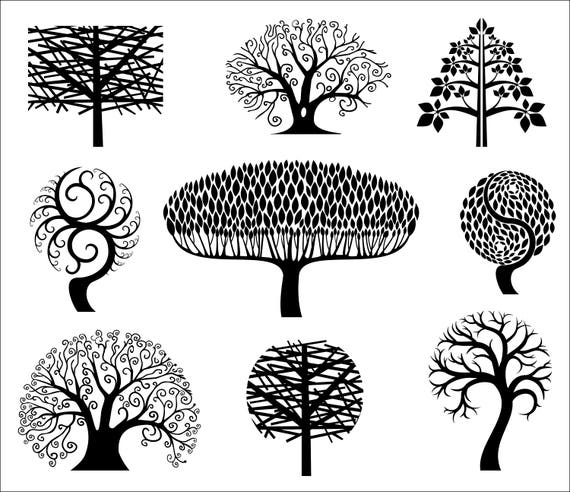 Set Tree Symbols Tree Svg Heart Pdf Vector Silhouettes Etsy
